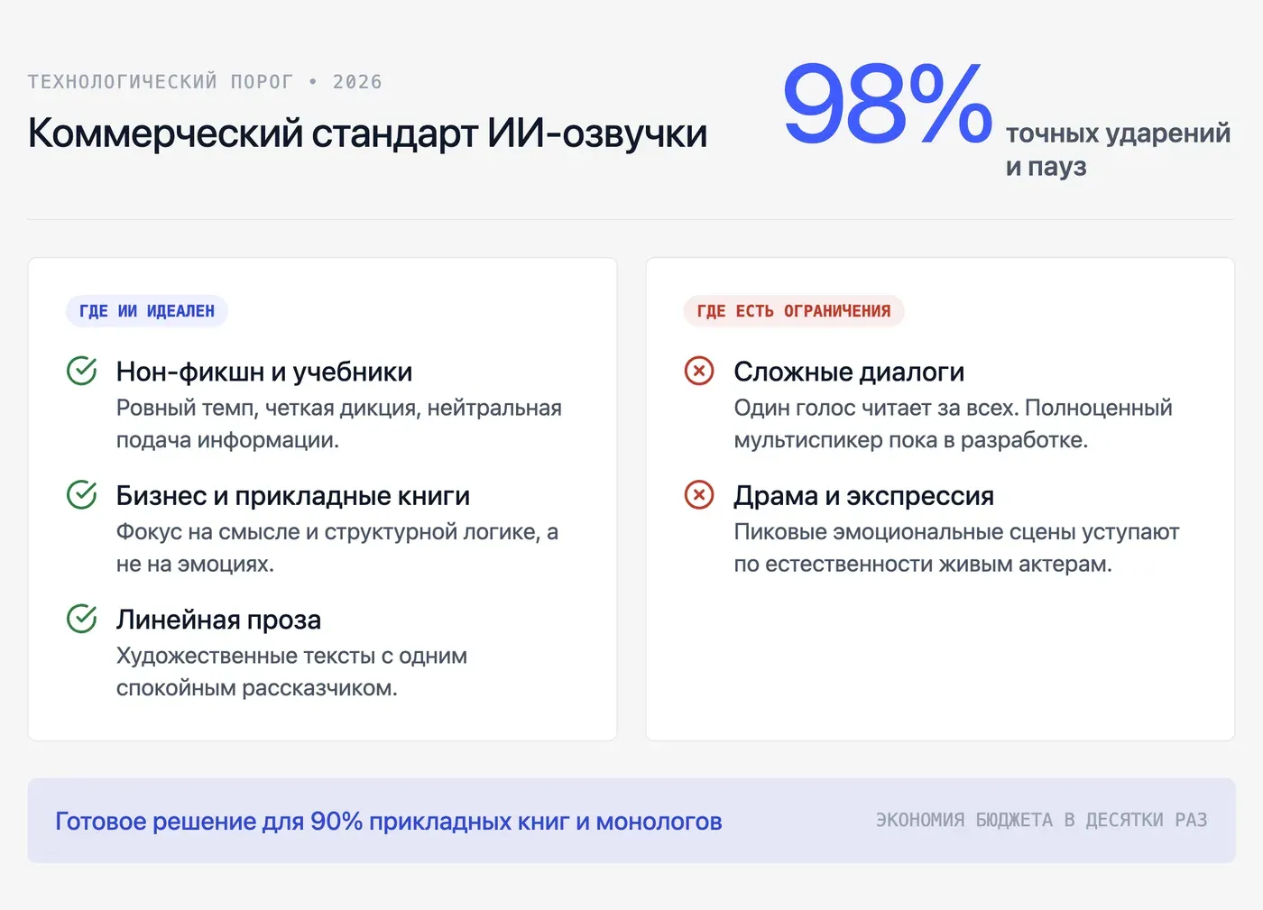Реально ли озвучить книгу нейросетью в 2026 году? — инфографика Speakmi