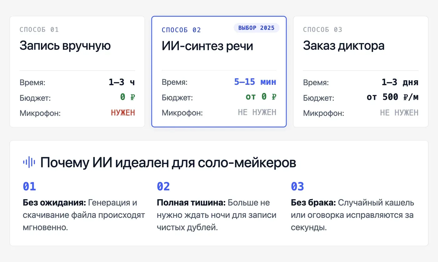Какие способы переозвучки видео существуют в 2026 году? — инфографика Speakmi