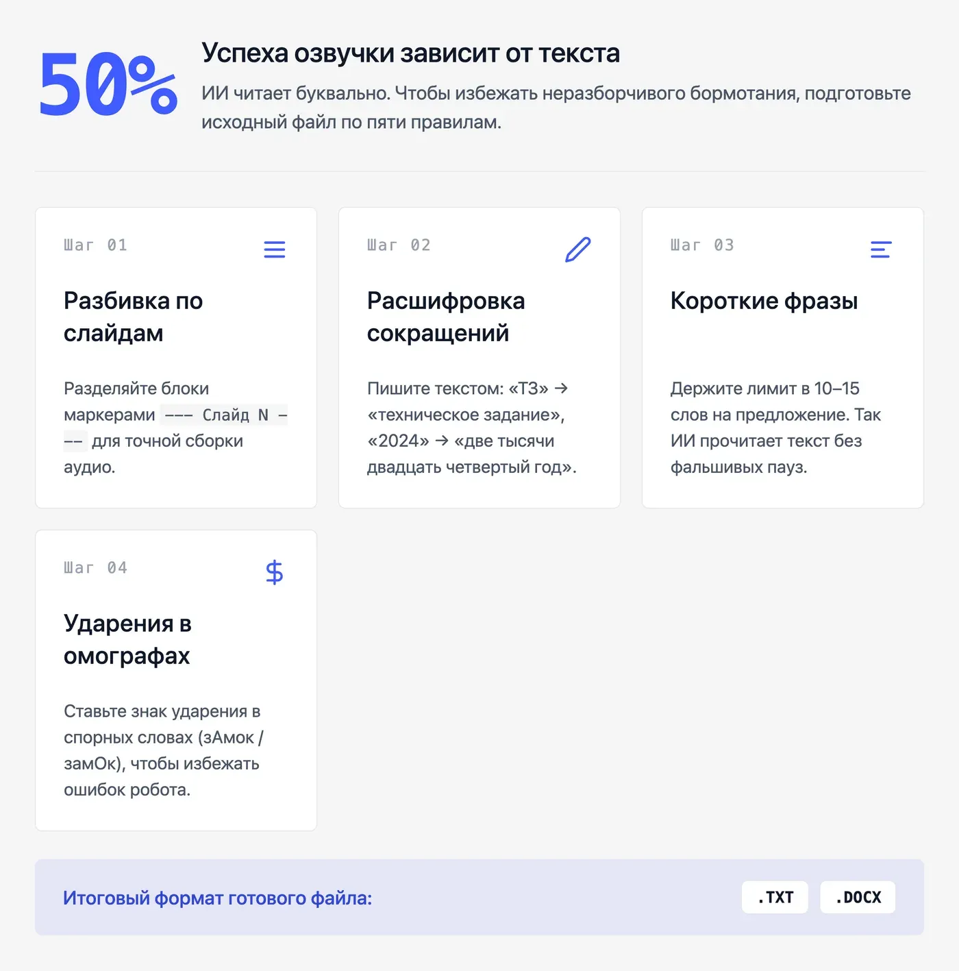 Как подготовить текст презентации к озвучке: что нужно сделать до старта? — инфографика Speakmi
