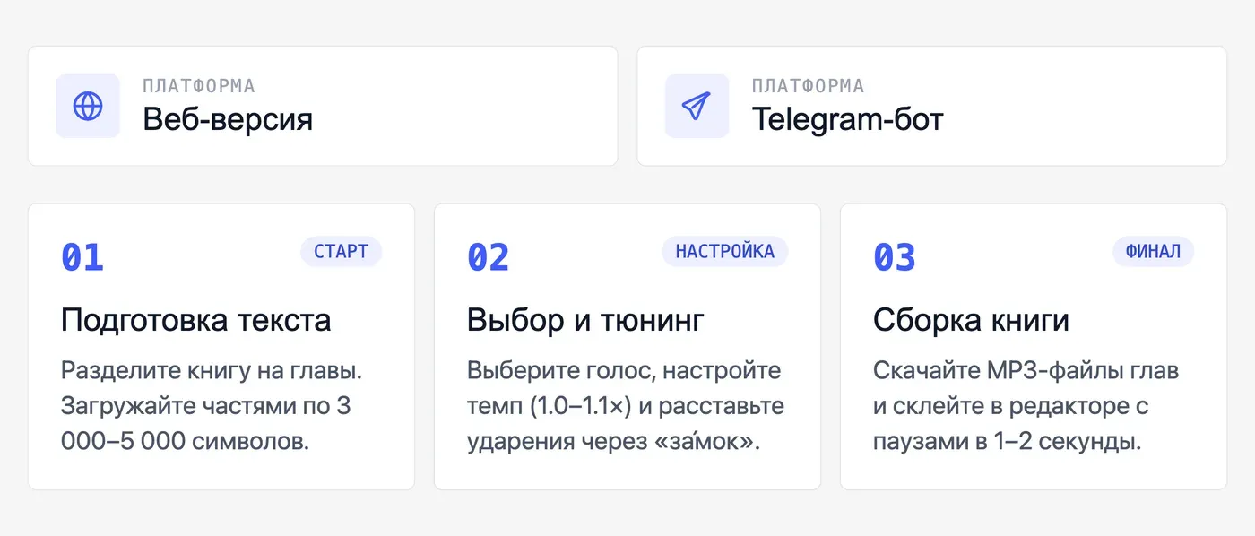 Как озвучить книгу нейросетью через Speakmi: пошаговая инструкция? — инфографика Speakmi