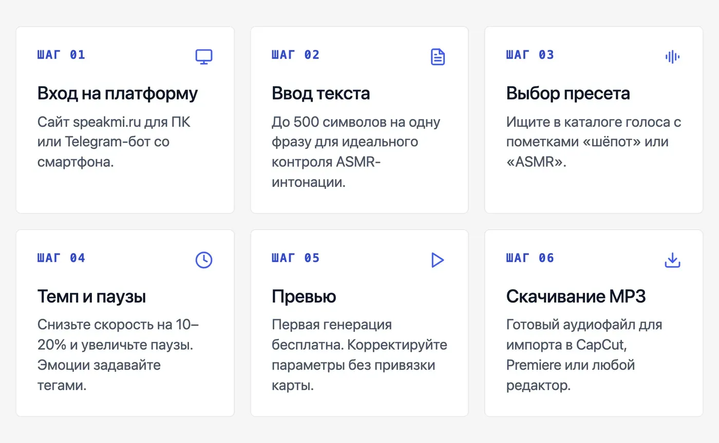 Как озвучить текст шёпотом в Speakmi? — инфографика Speakmi