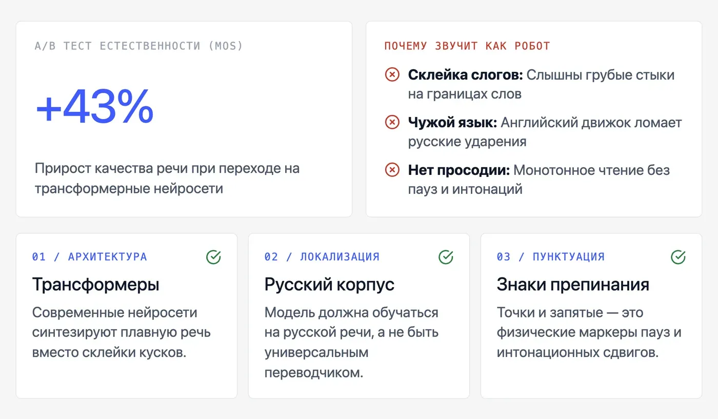 Почему голосовые через бот звучат роботом и как это исправить? — инфографика Speakmi