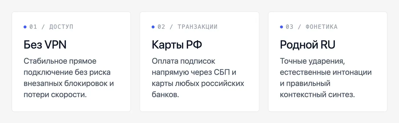 Нейросети для озвучки текста на русском: что работает без VPN — инфографика Speakmi