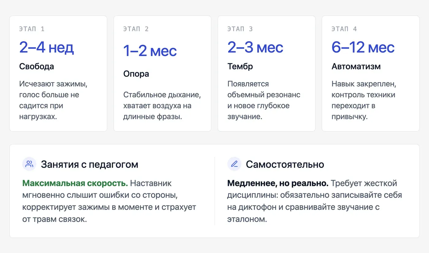 Сколько времени нужно, чтобы поставить голос — реальные сроки — инфографика Speakmi