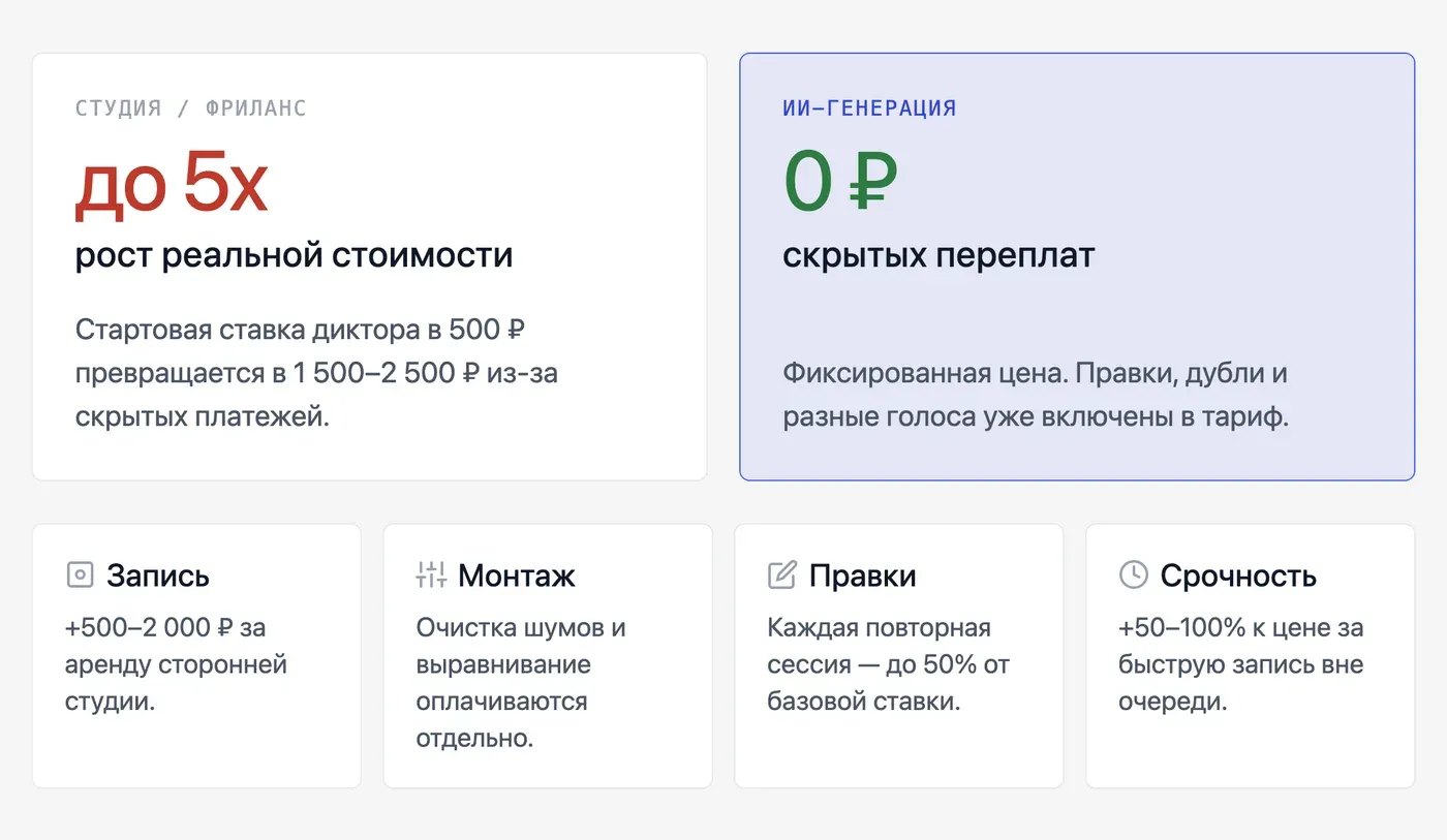 Из чего складывается итоговая стоимость озвучки: скрытые расходы — инфографика Speakmi
