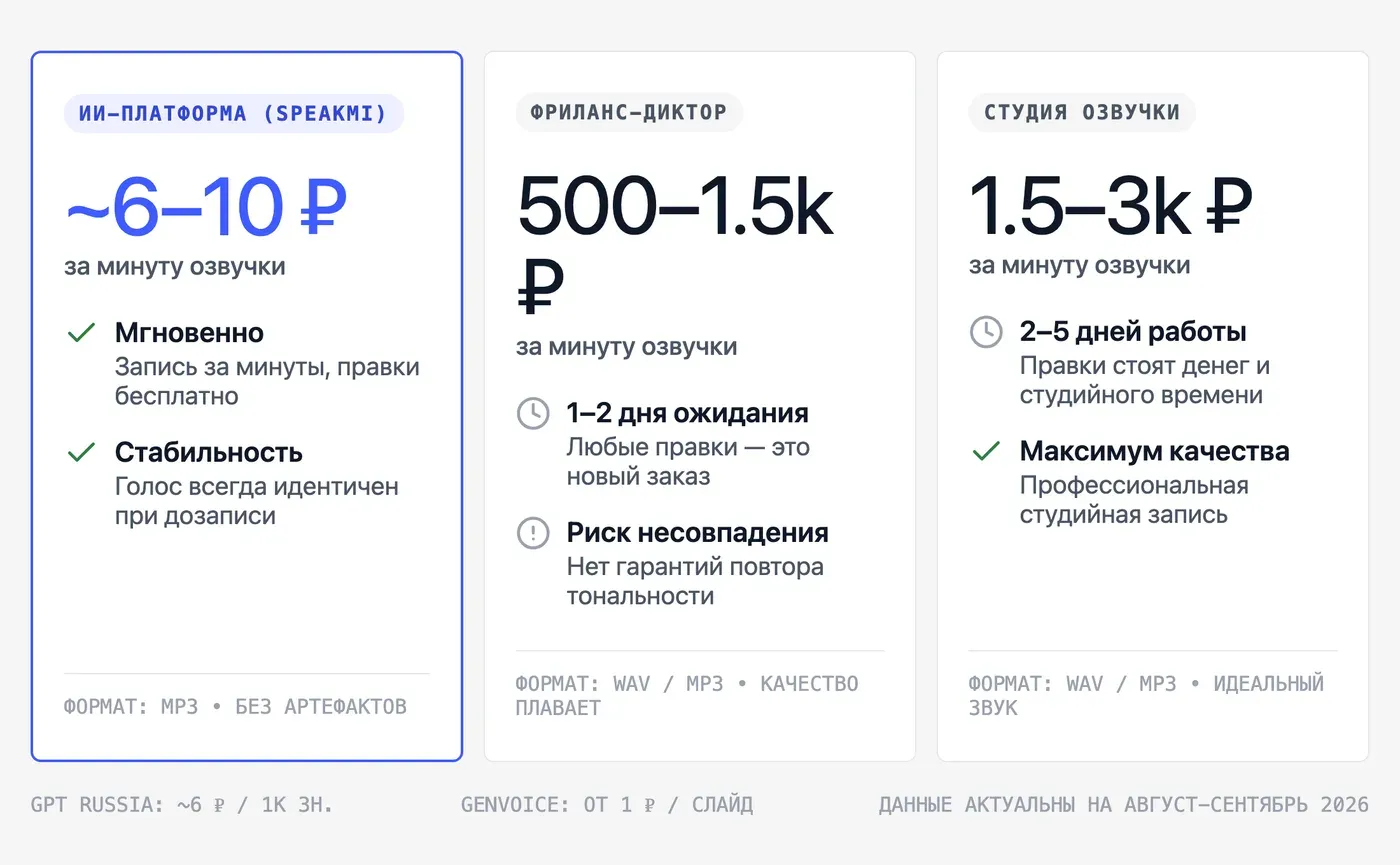 ИИ-озвучка против живого диктора для презентации: что выбрать? — инфографика Speakmi