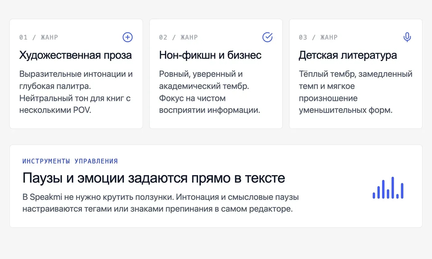 Какой голос выбрать, чтобы аудиокнига звучала естественно? — инфографика Speakmi