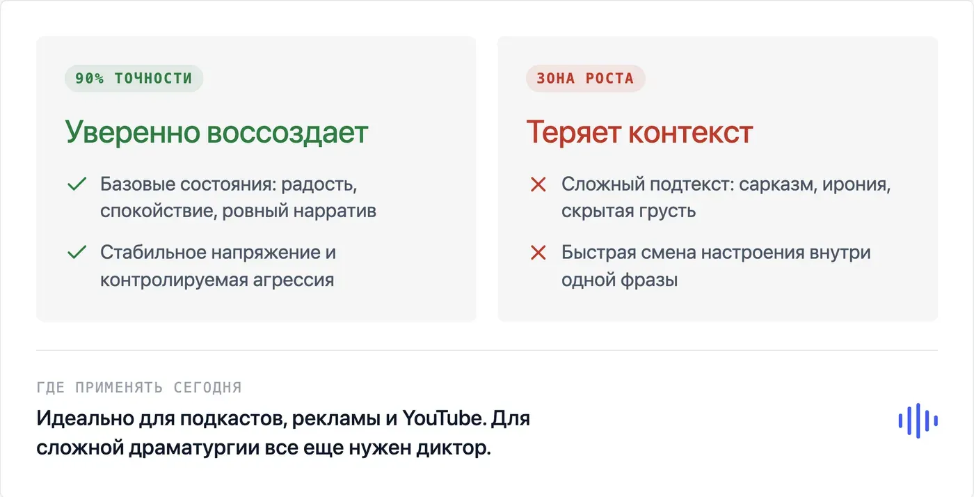 Насколько хорошо ИИ справляется с эмоциями в русской речи в 2026 году? — инфографика Speakmi