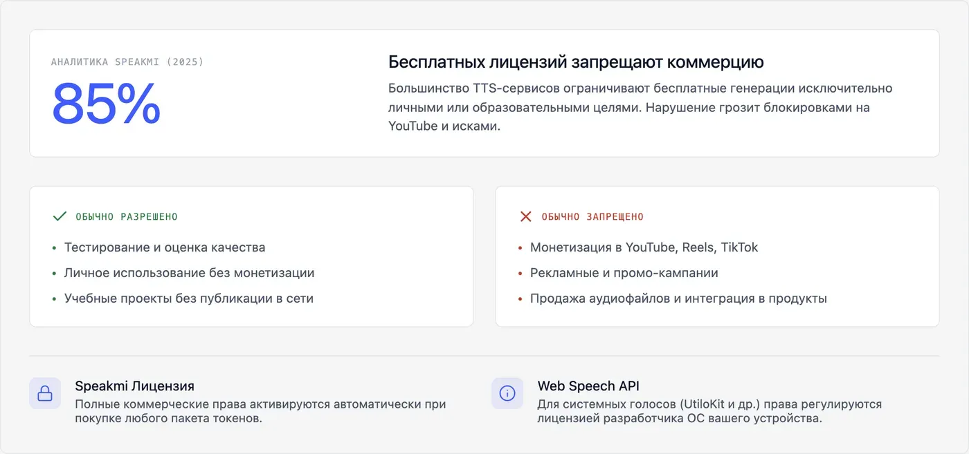 Можно ли использовать бесплатную озвучку в коммерческих проектах? — инфографика Speakmi