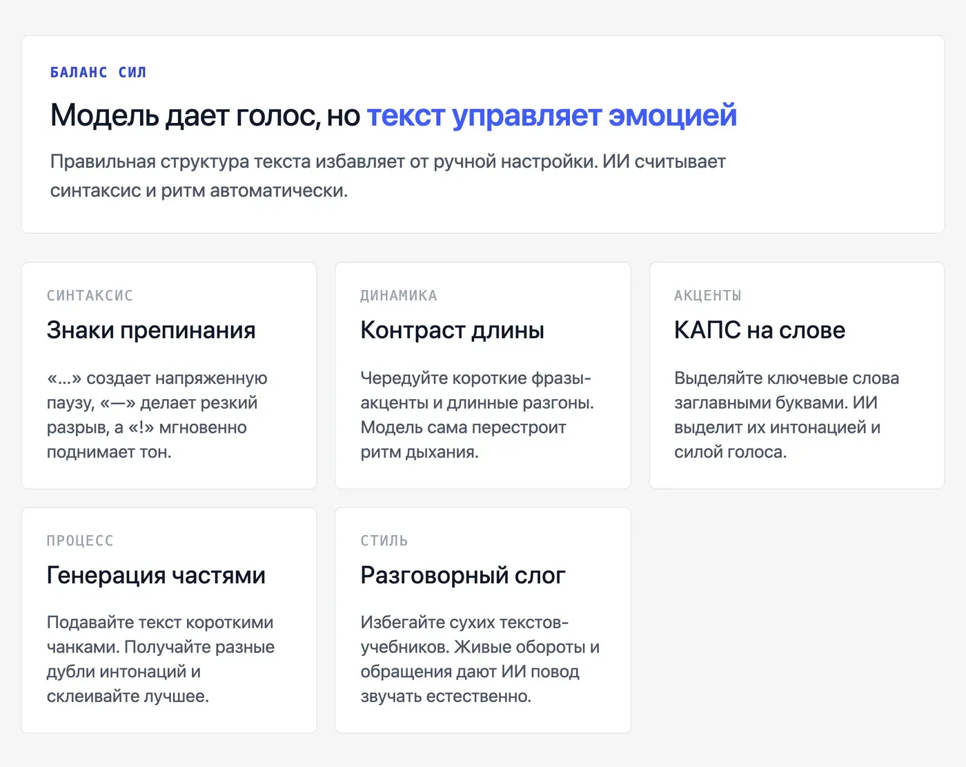 Что влияет на качество эмоциональной озвучки: текст или модель? — инфографика Speakmi