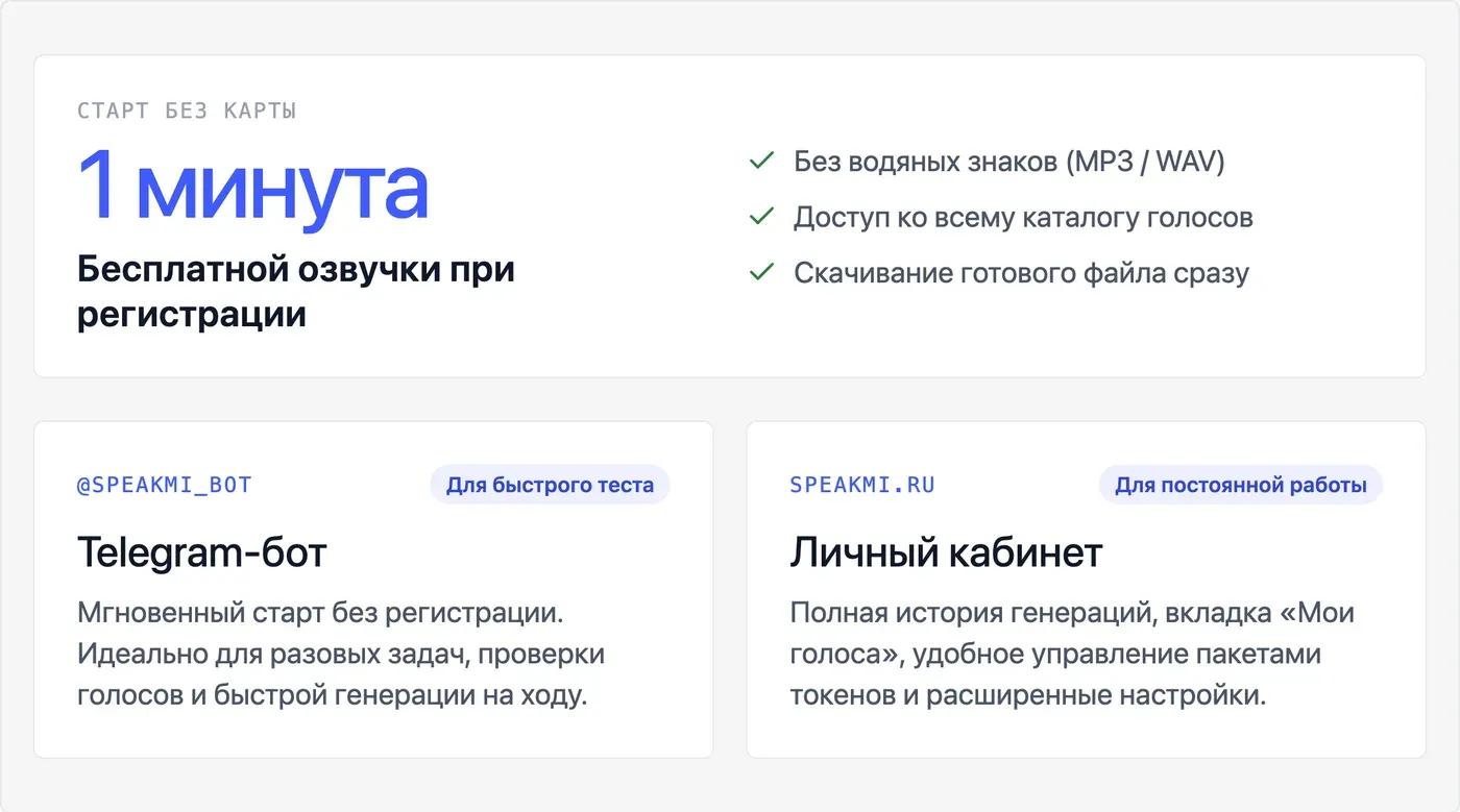 Сколько текста можно озвучить в Speakmi бесплатно? — инфографика Speakmi